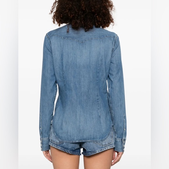 Polo Ralph Lauren Denim Western Shirt Pearl Snap Button Up Top Shirt Women’s XL - Picture 7 of 16